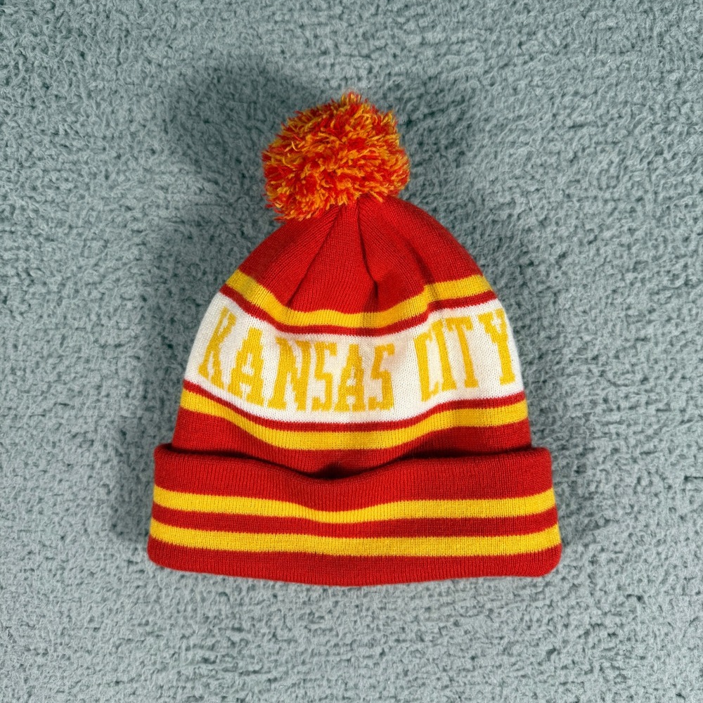 Kansas City Hat Cuffed Fleece Knit Beanie Pom NFL Football Red